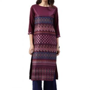 Vaamsi Crepe Digital Printed Kurti Purple Free Size