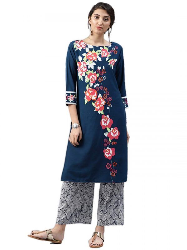 Vaamsi Crepe Digital Printed Kurti blue