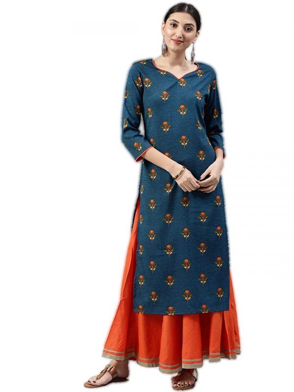 Vaamsi Crepe Digital Printed Kurti light blue