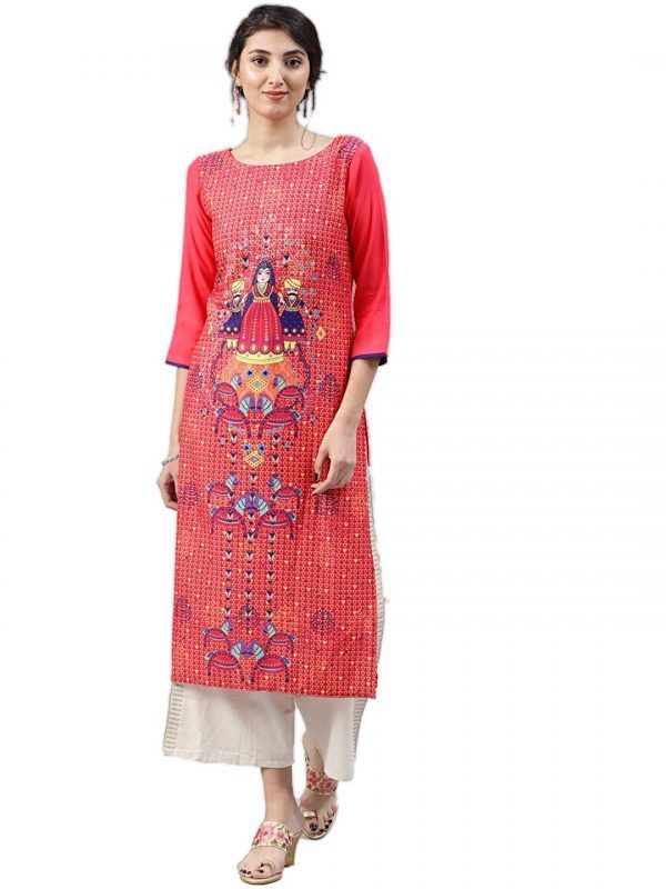 Vaamsi Crepe Digital Printed Kurti orange