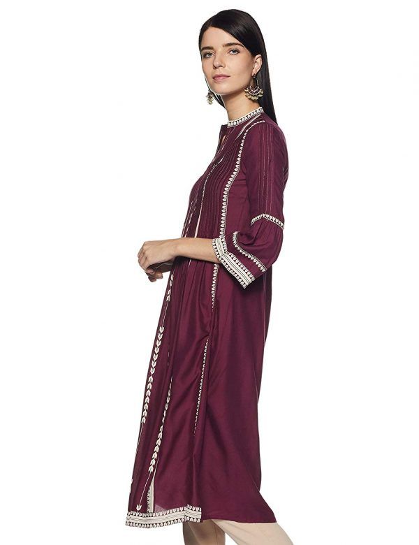 W Women Straight Kurta - Purple Color side