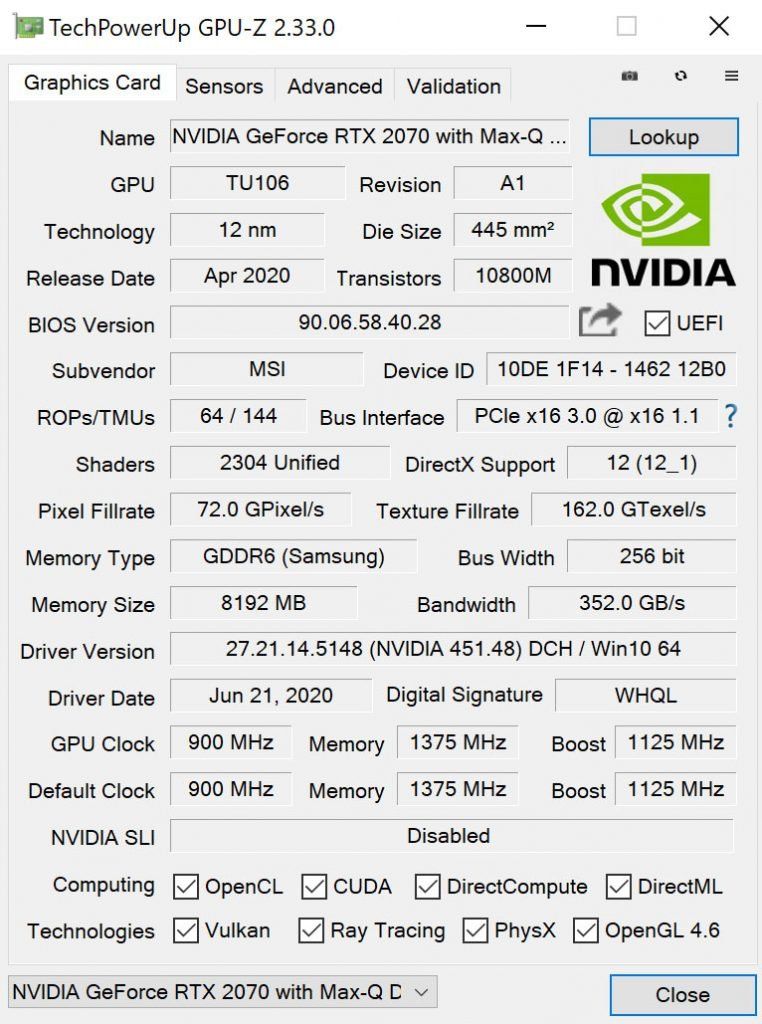 MSI Review GPUZ