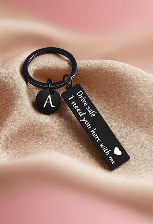 Drive Safe metal keychain black engraved name gift in Pakistan
