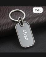 Silver dog-tag name keychain custom engraved in Pakistan