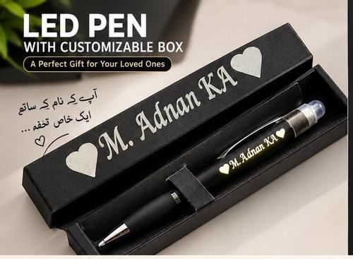 Customized LED light name pen black with gift box in Pakistan