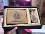 Brown leather photo wallet and matching keychain in gift box in Pakistan