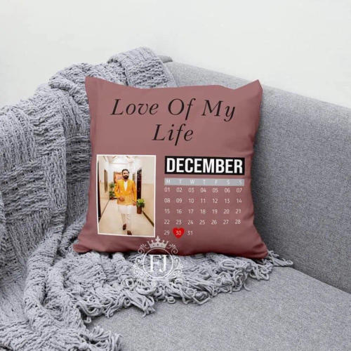 Black Calendar Date "Mr & Mrs" Cushion — Rs 700 in Pakistan