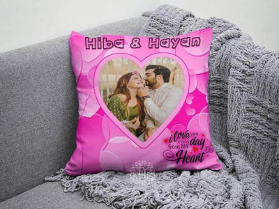 Black Hexagon Rose Couple Photo Cushion