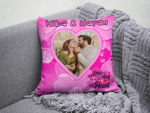 Black Hexagon Rose Couple Photo Cushion — Rs 700 in Pakistan