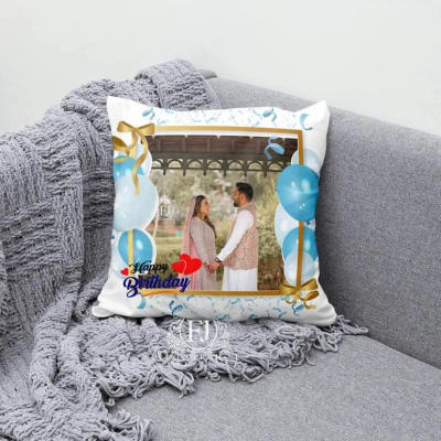 Black Hexagon Rose Couple Photo Cushion