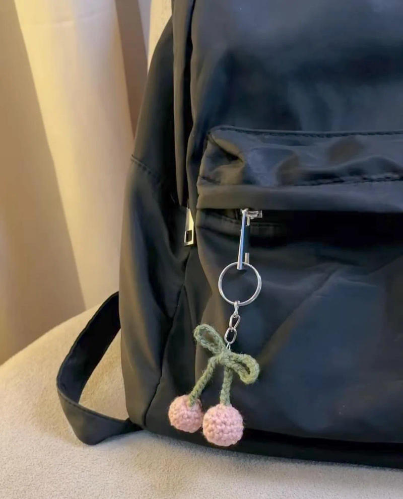 Crochet Cherry Keychain