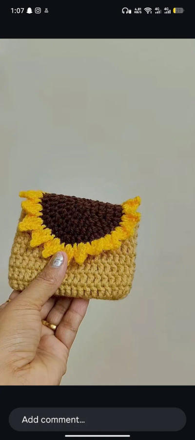 Crochet Mini Sunflower Pouch
