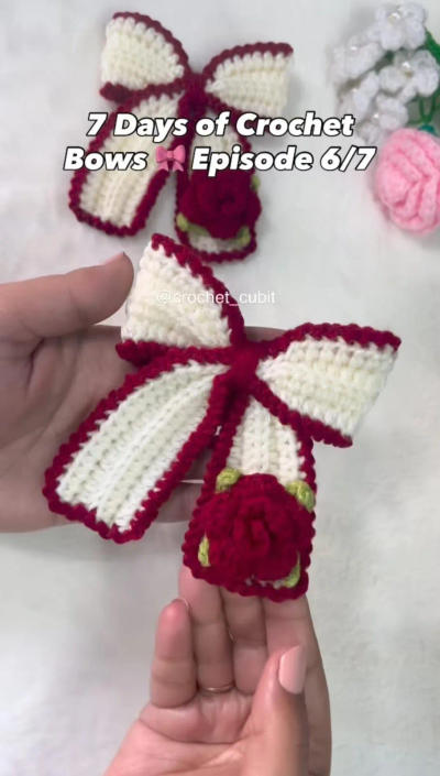 Crochet Rose Bow Clip & Keychain