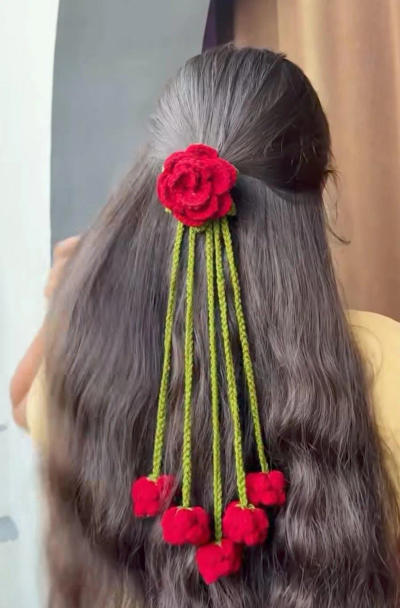Crochet Rose Hair Clip