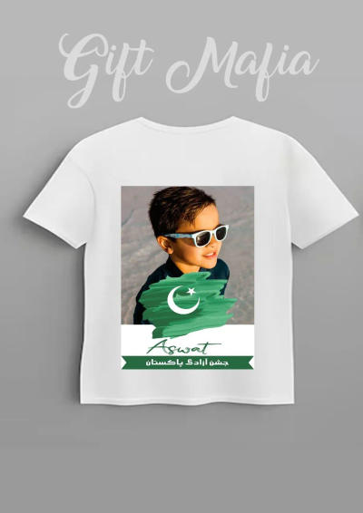 Custom 14th August boy's shirt printed with a picture and Pakistan flag for Independence Day