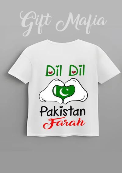 Custom 14th August kids' shirt printed with a name and Dil Dil Pakistan theme
