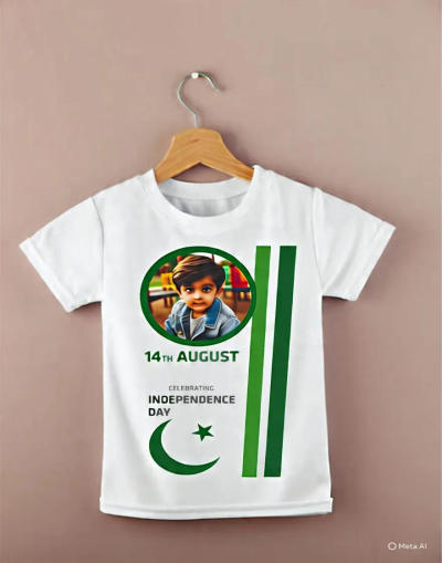 Custom 14th August T-shirt for Baba printed with a kid's picture and Independence Day theme