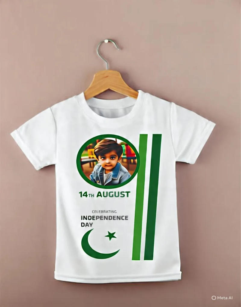 Custom 14th August T-shirt for Baba printed with a kid's picture and Independence Day theme