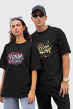 Custom Printed Black Couple Drop Shoulder T-Shirts in Pakistan