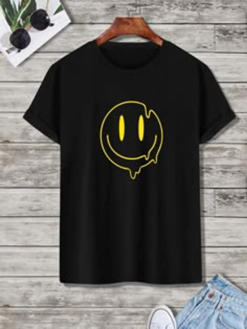 Custom Emoji Printed Black Drop Shoulder T-Shirt in Pakistan
