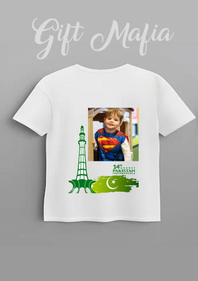 Custom 14th August T-shirt for a little kid printed with image and name