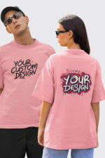 Custom Printed Pink Couple Drop Shoulder T-Shirts in Pakistan
