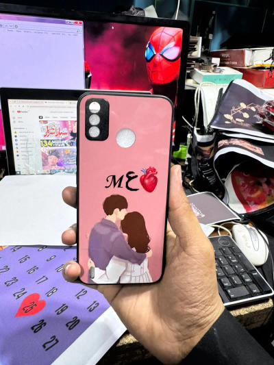 Cute Couple Cartoon Design Phone Case — Pink