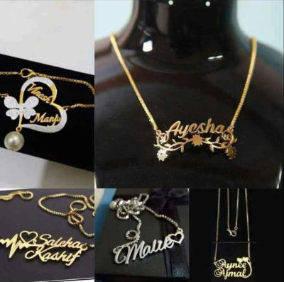 Gold Double Heart Couple Names Necklace