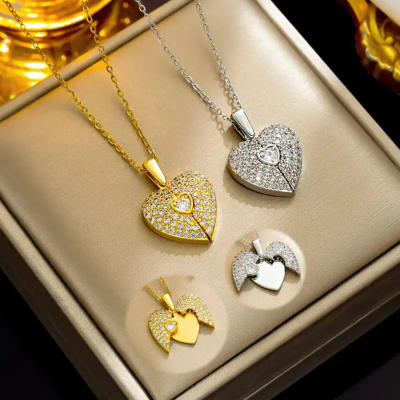 Gold Double Heart Name Locket with Diamond Accents
