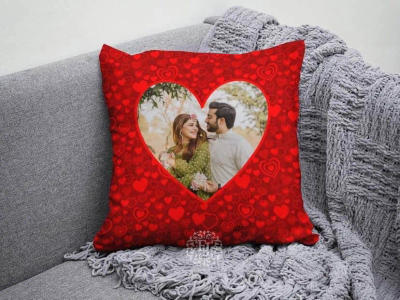 Golden Frame Circle Photo Cushion
