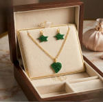 Green Leaf & Star Necklace & Earrings Set
