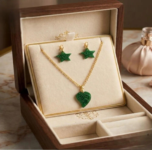 Green Leaf & Star Necklace & Earrings Set