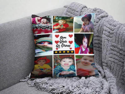 "LOVE" Block 4-Photo Cushion — Black & Pink