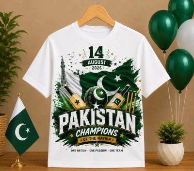 Customized 14 August kids t-shirt with a Pakistan Champions of the Nation 14 August 2024 design