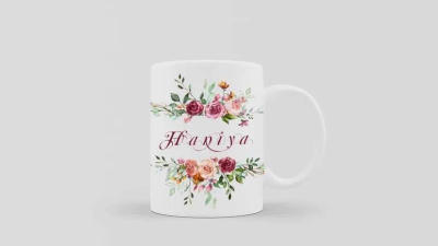 Pink Corner Flowers Name Mug