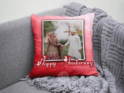 Pink Floral Couple Photo Cushion
