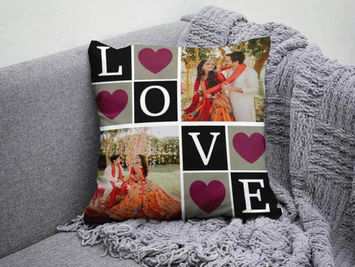 Pink Heart Couple Names Photo Cushion — Rs 700 in Pakistan