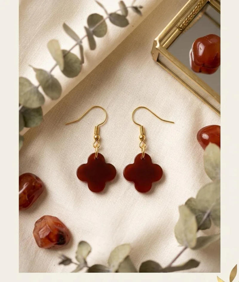 Red Clover Stone Drop Earrings
