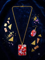 Personalized Red Confetti Necklace & Earrings Set with custom name and photo — Rs 1,500 in Pakistan