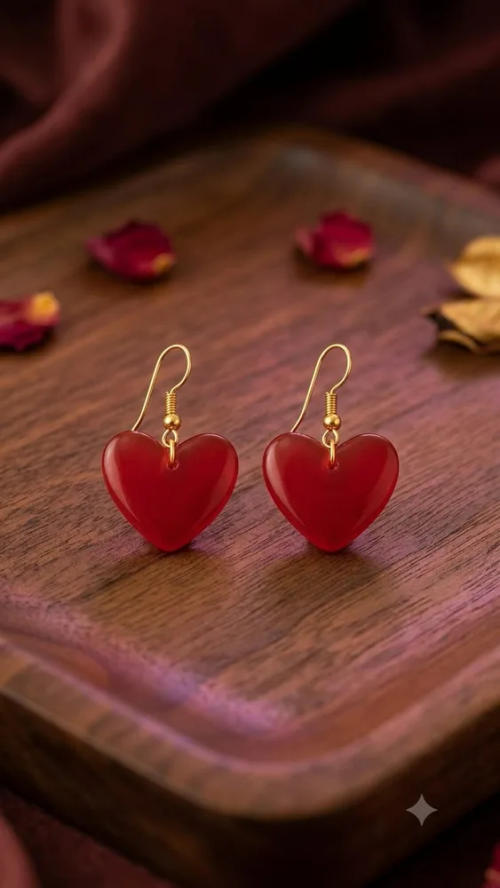 Red Heart Drop Earrings