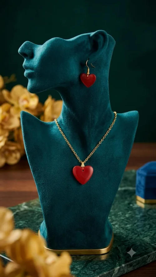 Red Heart Necklace & Earrings Set