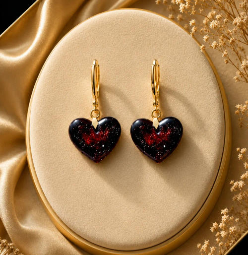 Red Universe Heart Drop Earrings
