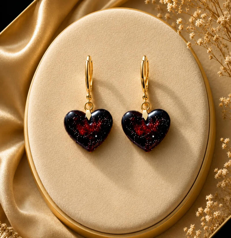Red Universe Heart Drop Earrings