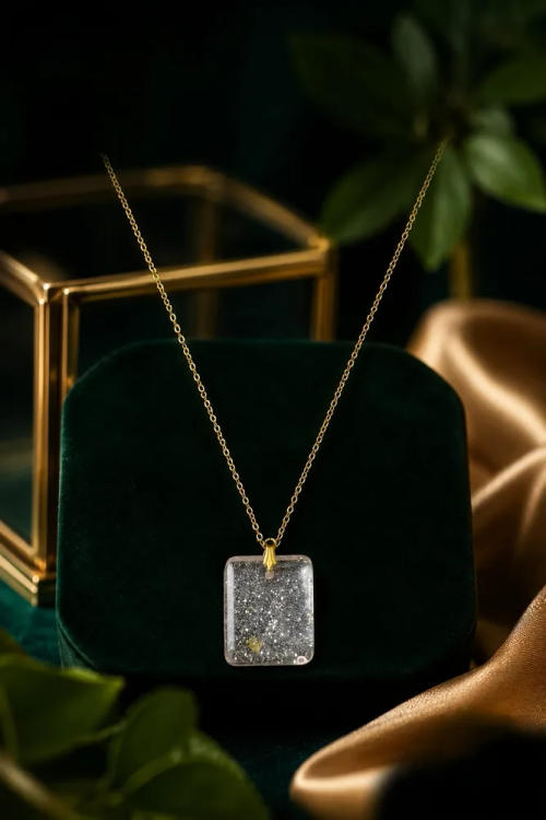 Silver Shimmer Rectangle Pendant Necklace