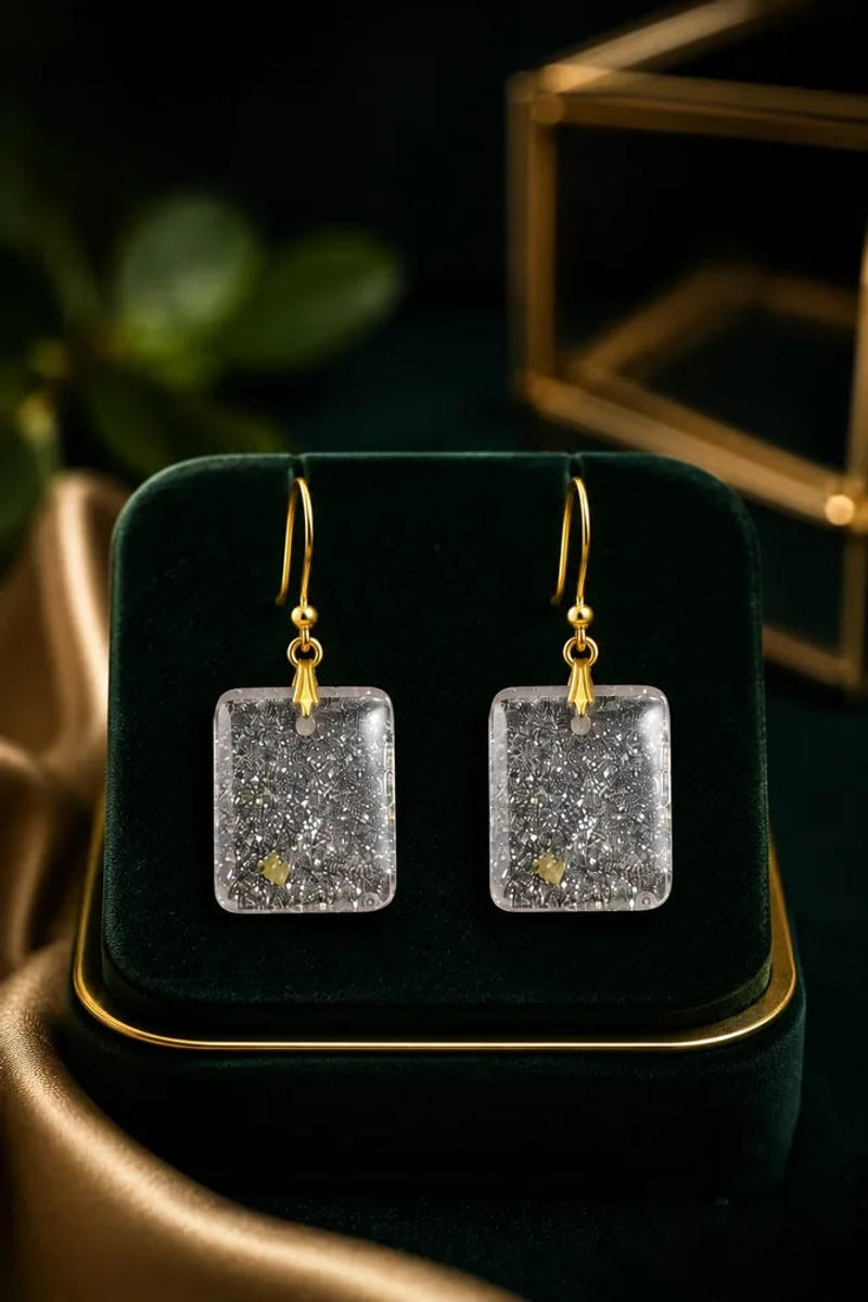 Silver Shimmer Rectangle Drop Earrings