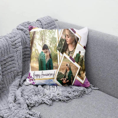 Sunflower Border Couple Photo Cushion
