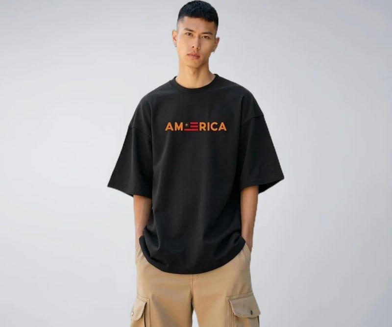 Trendy Black Custom Name Drop Shoulder T-Shirt in Pakistan