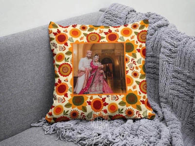 White Heart Couple Names Cushion