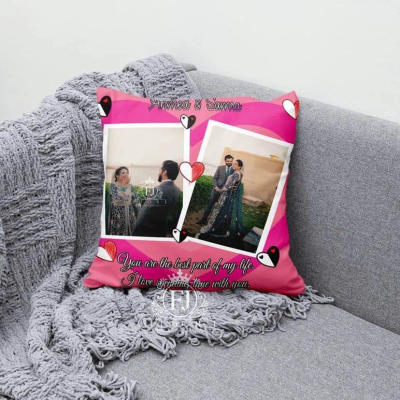 White Heart Couple Names Cushion
