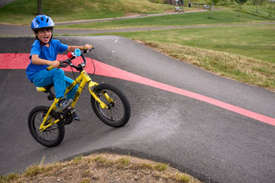 Lucas on a bike track